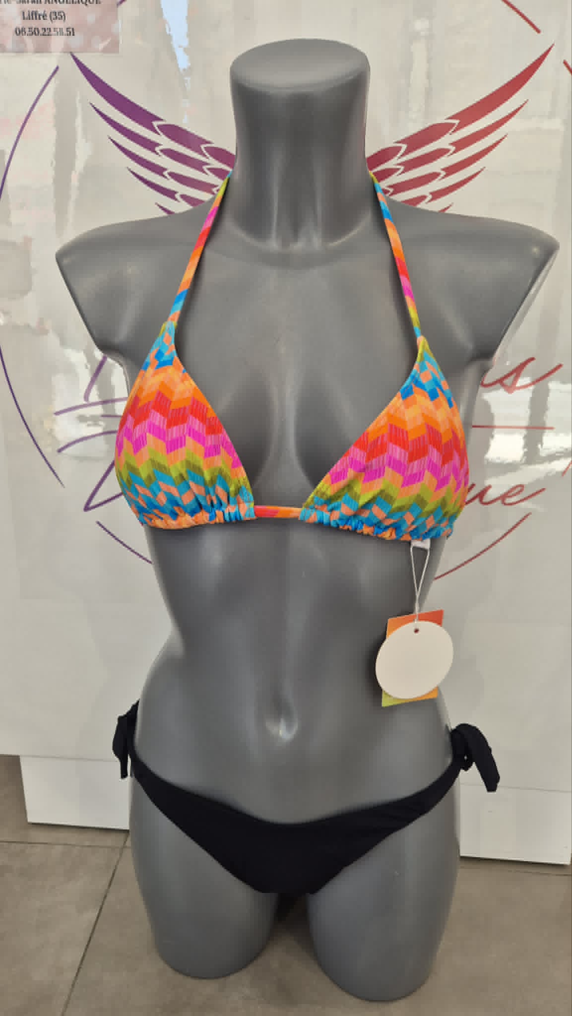 Bikini triangle coulissant orange femme