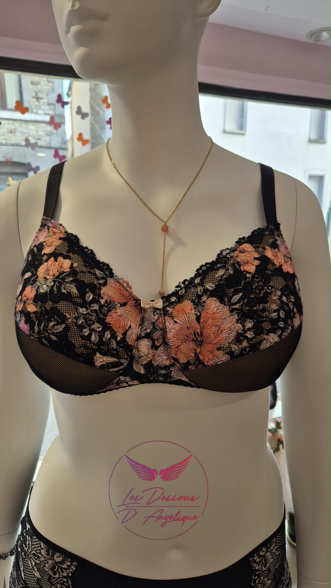 Soutien-gorge Padded Cornaline sans armatures en dentelle orange et rose